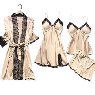 Lace Casual Chest Set Pads with Satin pajama Pajama Homewear