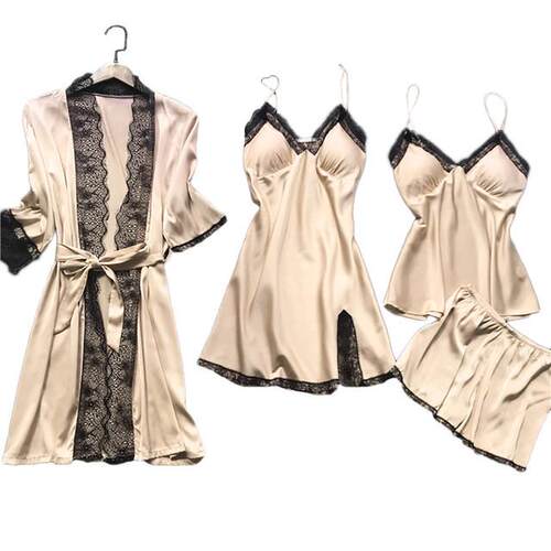 Pajama Set Satin Lace Casual Homewear pajama with Chest Pads