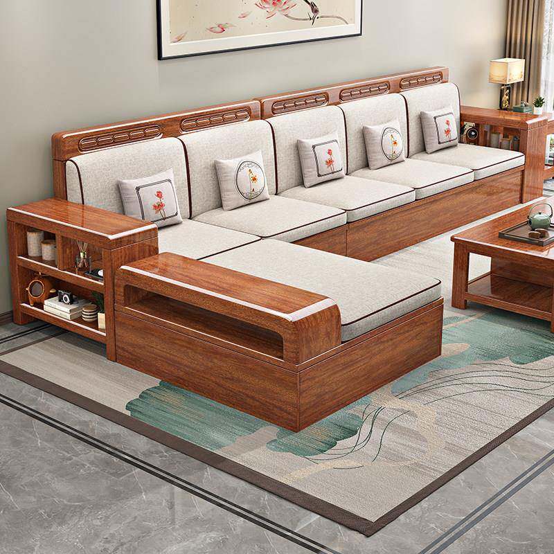 中式胡桃木实木沙发客厅家用小户型冬夏两用2026年新款实木沙发