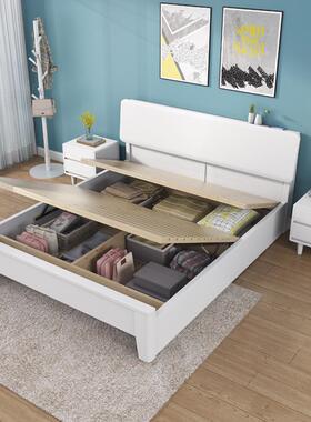 白色实木床1201.8米现代简主卧双人床1.5户小型储物3床1.5约1.2米