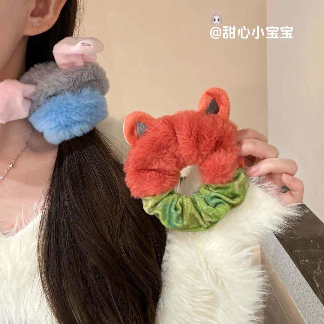 卡通疯狂动物城朱迪尼克毛绒发圈头绳皮筋束发带发饰品可爱发绳YL