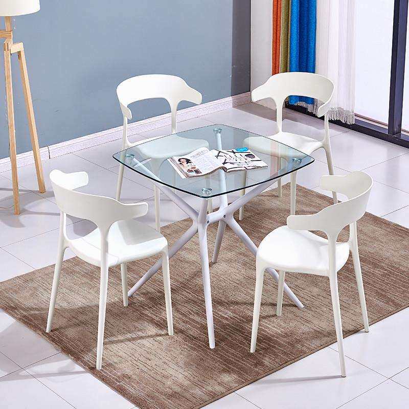 简约接待洽谈会客桌椅组合户外钢化玻璃桌咖啡厅休闲桌正方形桌子