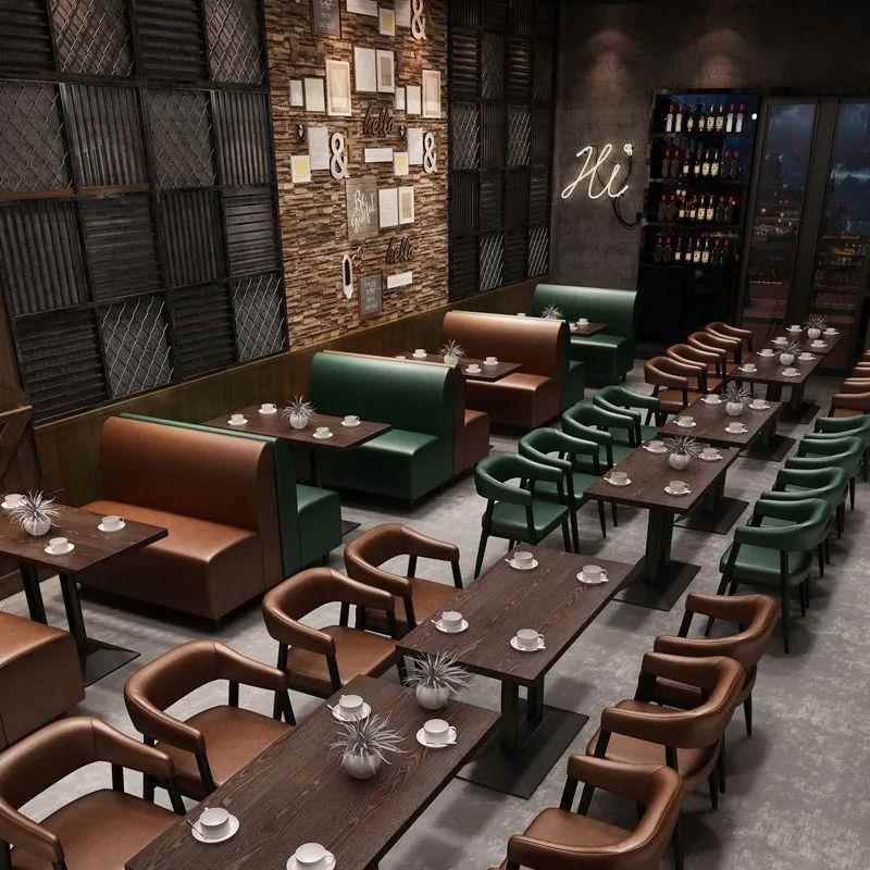 网红奶茶店卡座简约靠墙咖啡西餐厅沙发清酒吧KTV饭店桌椅组合