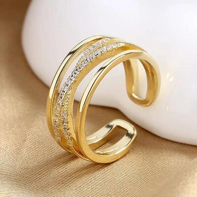 925 Sterling Silver Ring Open Adjustable Silver/Gold Ring Fa