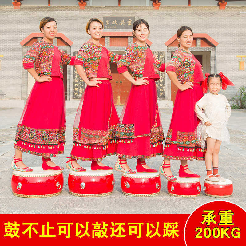洪威12寸中国红鼓威风锣鼓龙鼓牛皮大鼓成人儿童扁鼓舞蹈节奏堂鼓