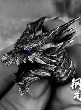 原创手工男戒指魔物猎人钢龙镀银月光石灵动可动小众设计高级饰品