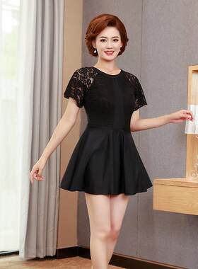 保黑qpvFGUOI色显瘦码胖泉泳大衣女连体裙式加肥加大守温遮肚保守