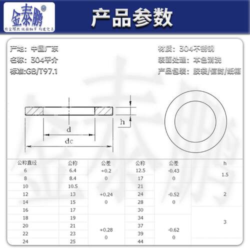 304不锈钢GB/T97.1平垫片圆形加大加厚金属螺丝平垫圈M8M10M12M14
