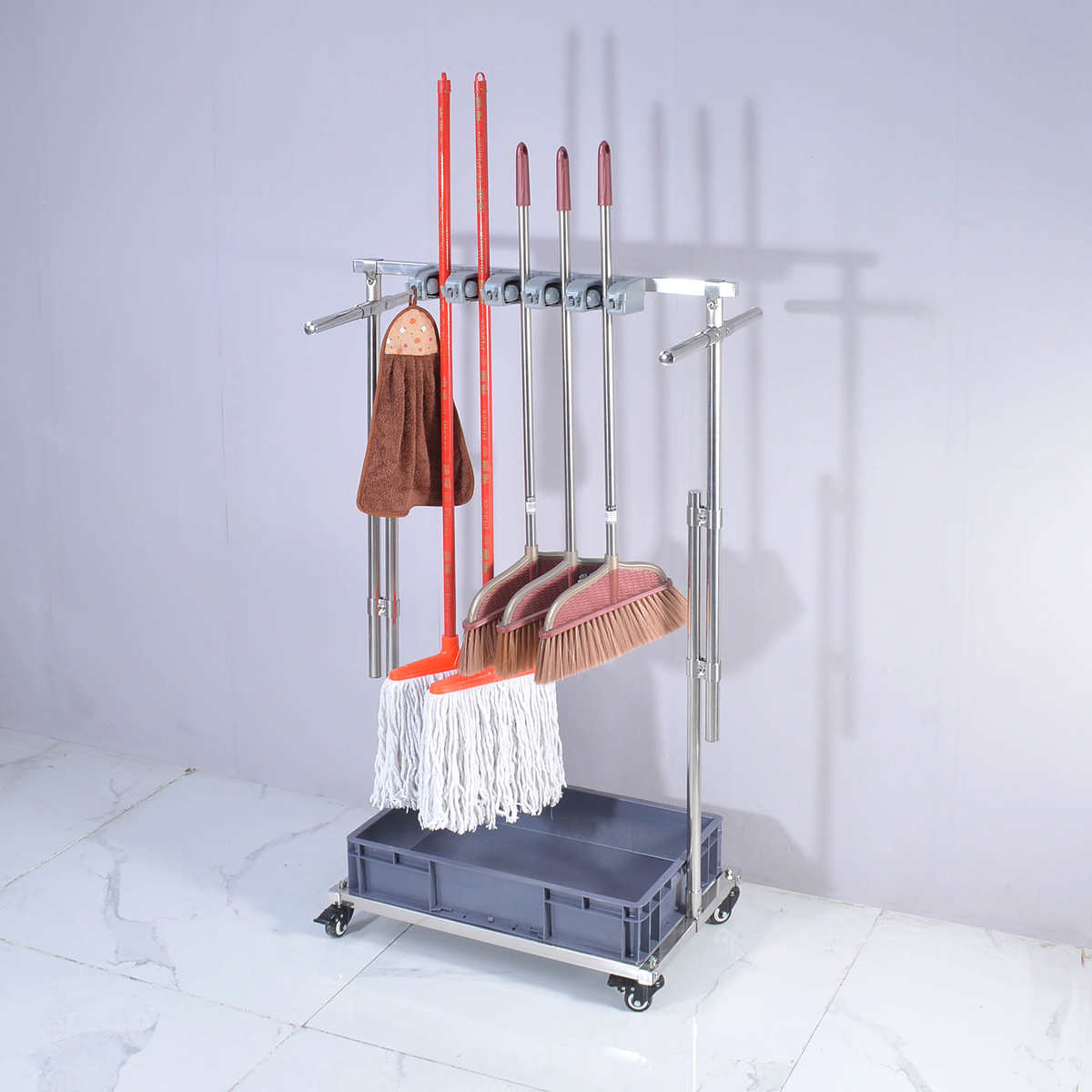 落地伸缩调节高度不锈钢移动拖把架清洁工具收纳墩布挂架可改尺寸