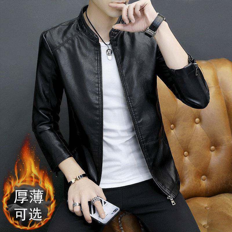 高端海宁真皮皮衣男立领秋冬新款韩版修身帅气加绒皮夹克机车外套
