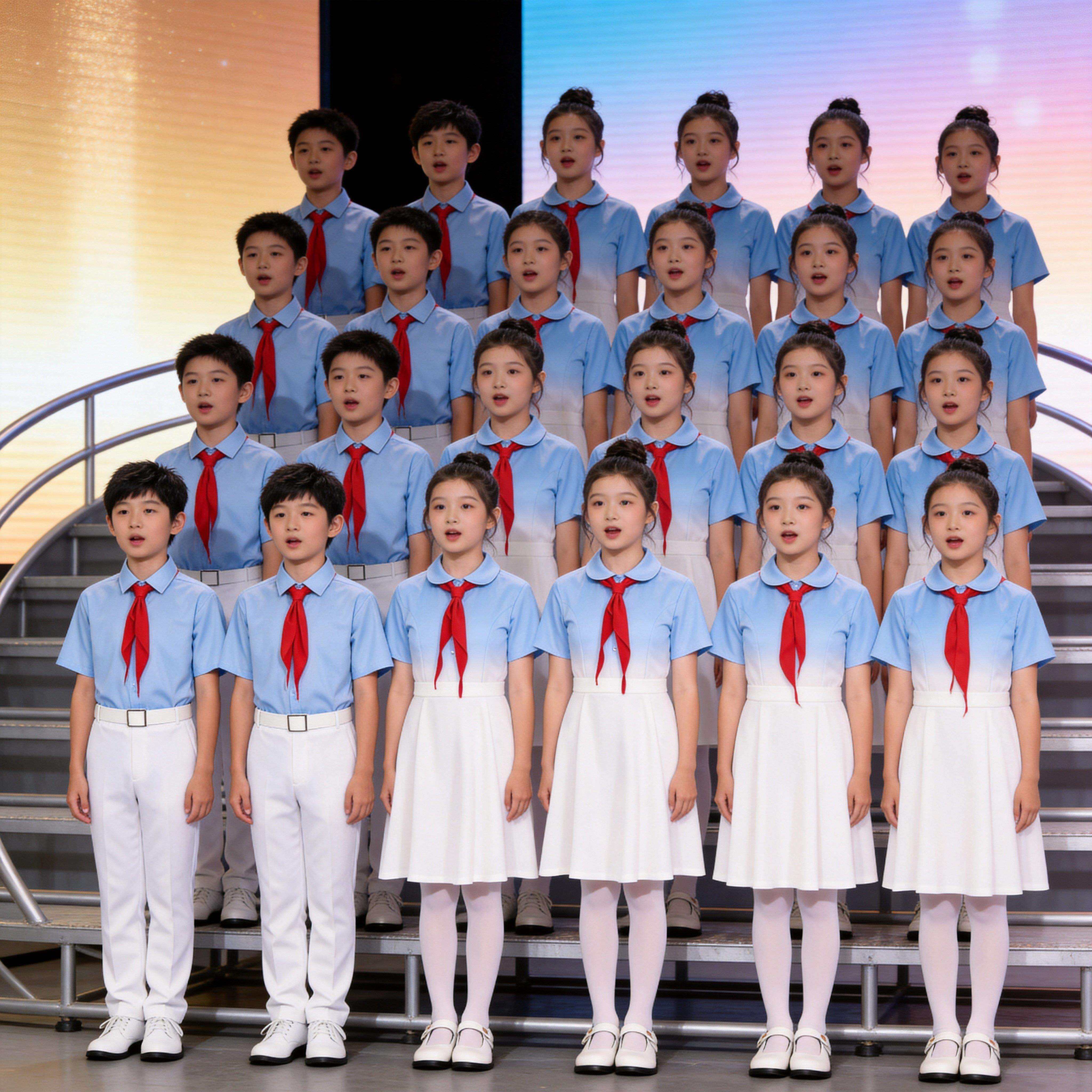 儿童国庆初中小学生蓝色爱国合唱朗诵演讲比赛演出服女童红歌礼服