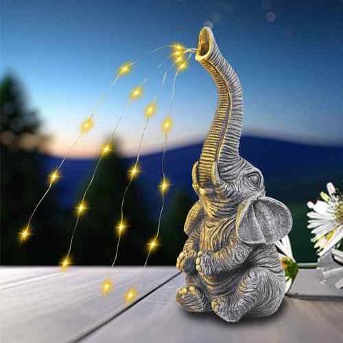 太阳能喷水大象园艺庭院花园装饰摆件户外做市小象树脂工艺品