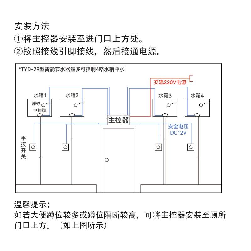 沟槽式厕所节水控制器手按冲水控制四个水箱冲水自动改手动冲力大