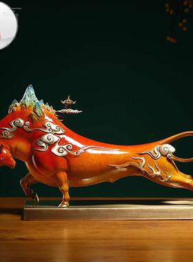 源盛集珍办公室纯铜牛摆件牛气冲天工艺品牛转乾坤乔迁开业礼品
