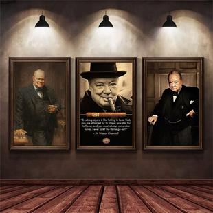 酒吧装饰画雪茄吧烟酒会所酒庄餐厅工业风酒吧油画美式丘吉尔挂画