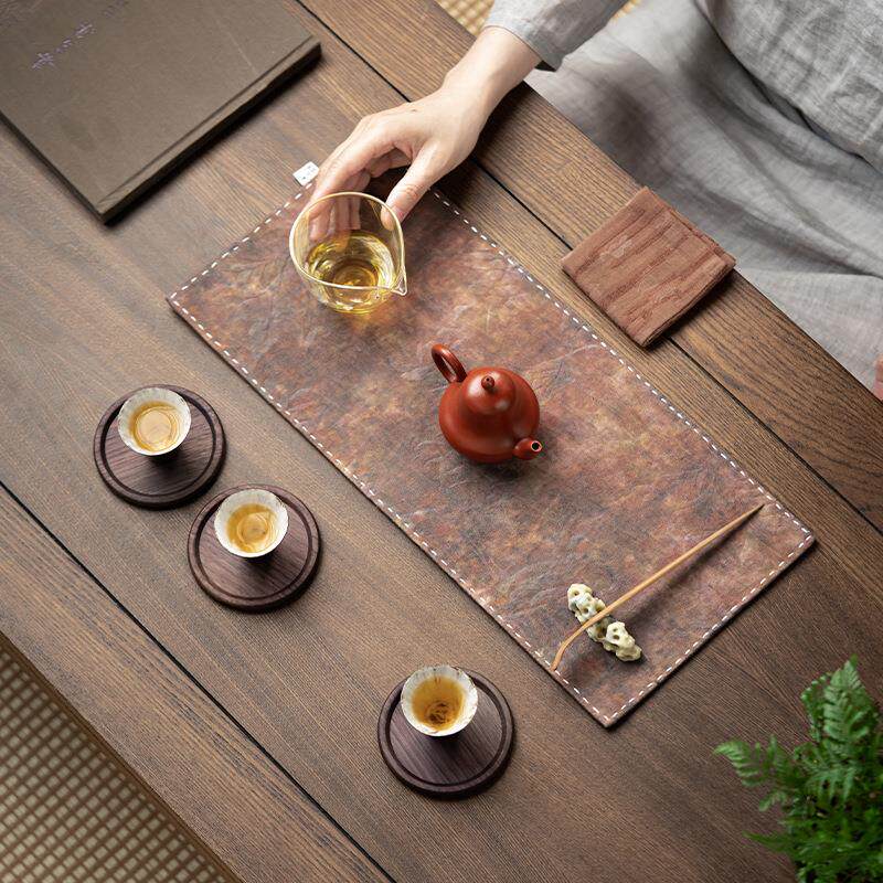 中式国茶风茶席唐彩纹缝席复古干泡手唐彩纹手桌隔热茶垫桌旗茶具