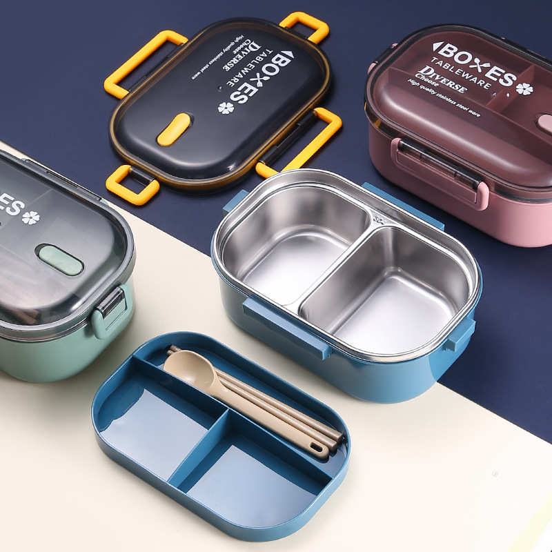不锈钢饭盒双层便当盒小学生儿童1人上班族微波炉分格隔便携餐盒