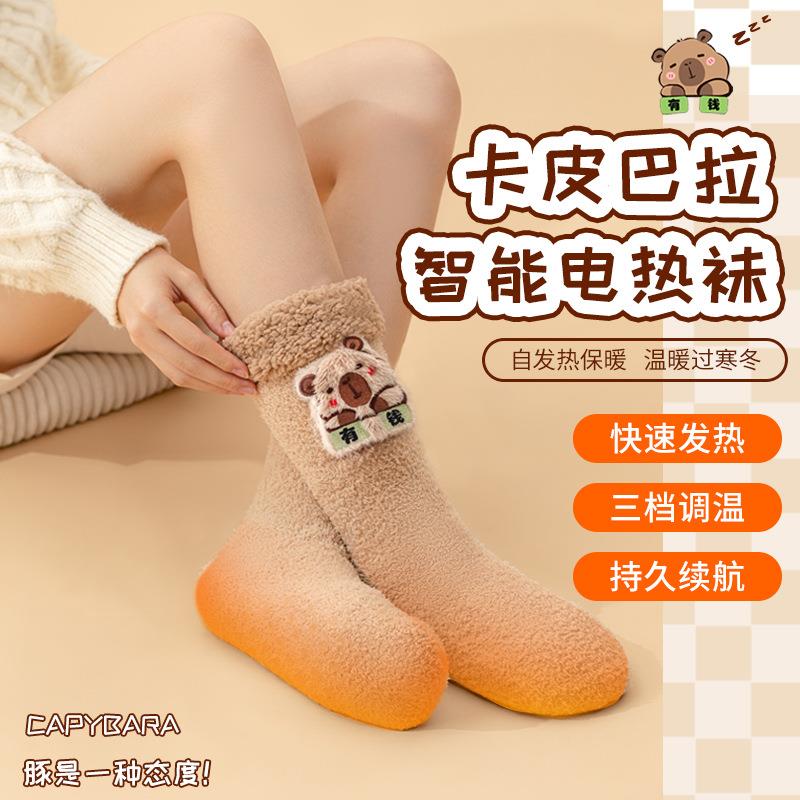 电加热发热袜子加厚毛绒暖脚宝充电暖脚神器办公室暖腿宝小程序新