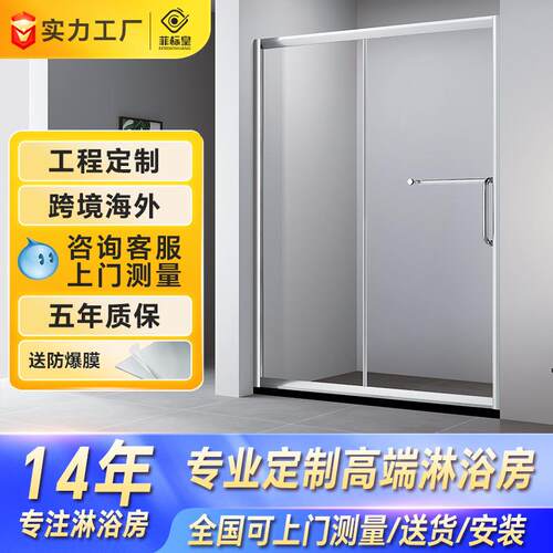 一字型淋浴房玻璃隔断门铝材款干湿分离推拉移门家用浴室厂家定制