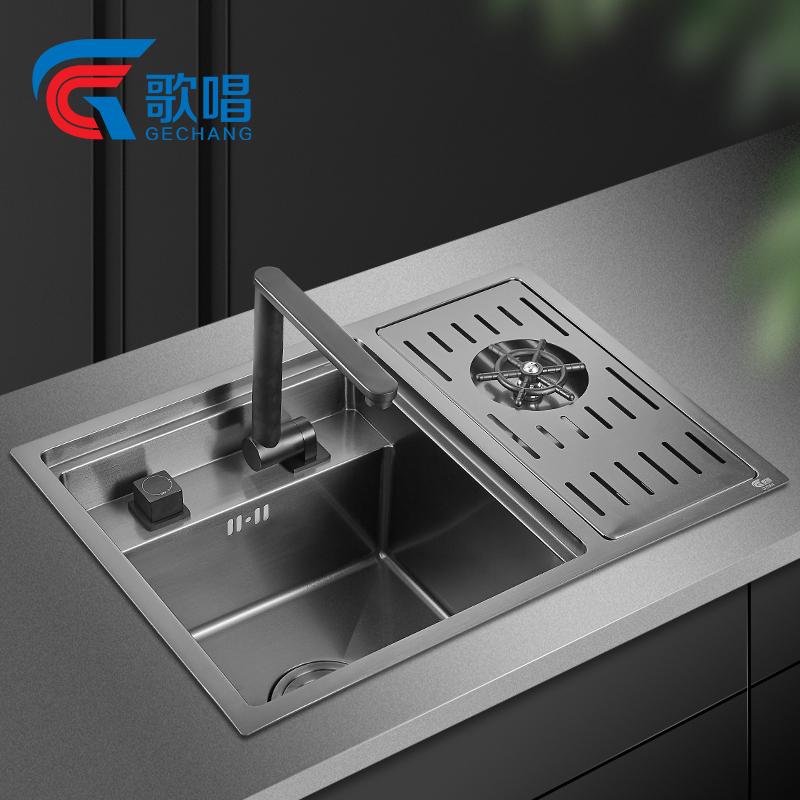 歌唱隐藏水槽吧台洗杯器单槽加厚手工盆台下台中岛台吧台水池纳米