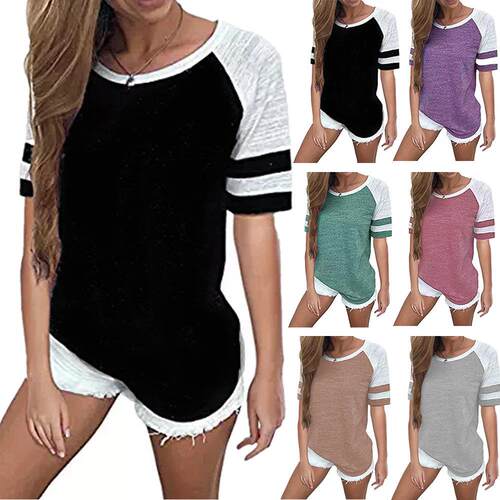 T-shirt women's short sleeved patchwork summer women's top