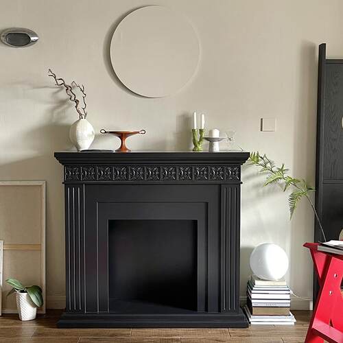 美式法式北欧雕花黑色覆古壁炉装饰柜置物架中古边柜客厅玄关柜子