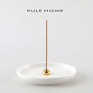 HOME KULE 椭圆形白色陶瓷香插香座香薰摆件家用线香插檀香托盘
