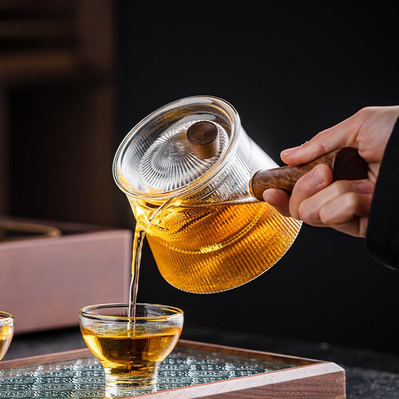 条纹侧把壶煮茶器耐高温家用泡茶壶玻璃茶壶煮茶壶电陶炉专用单壶