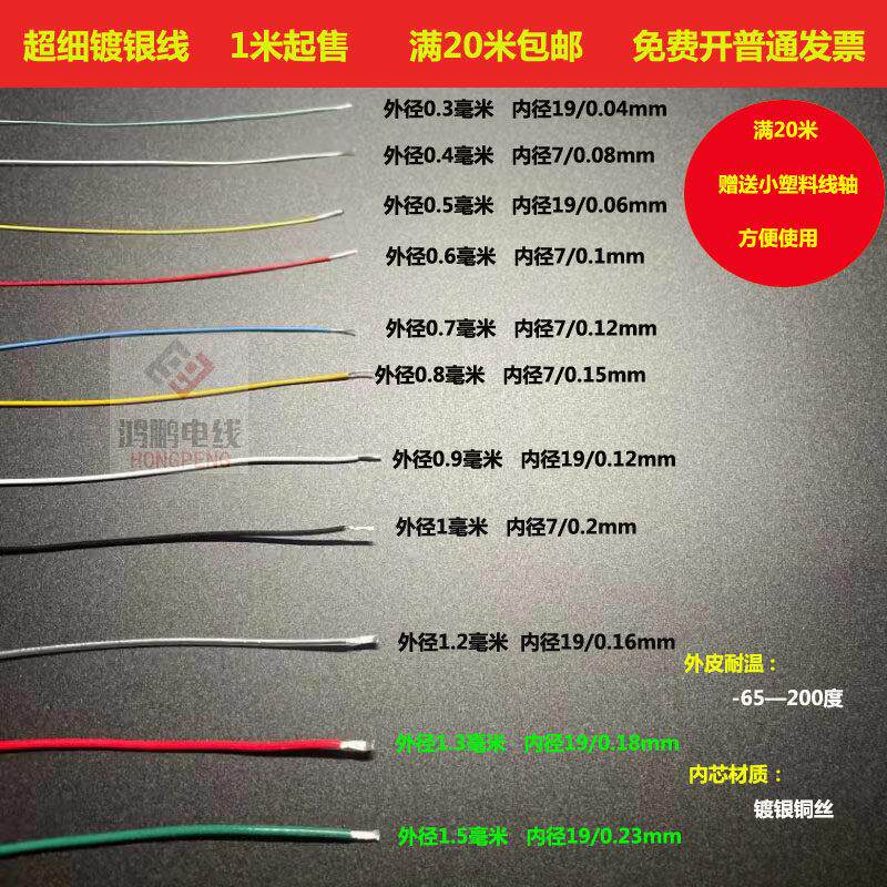 超细特氟龙镀银线外径0.3至1.5毫米 耐磨耐高温多股耳机线 电子电