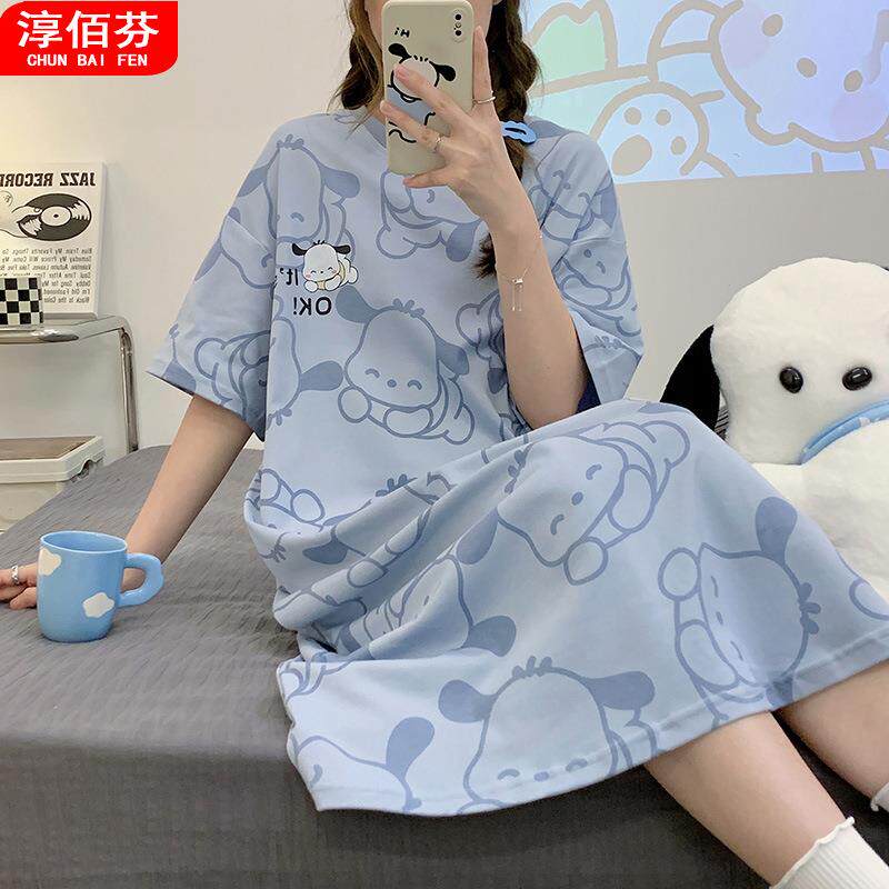 睡裙女夏季薄款布料卡通孩子学生连衣裙孕妇睡衣夏天宽松可外穿