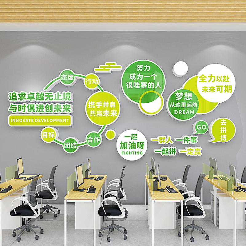 办公室墙面装饰企业文化背景墙励志标语会议室氛围布置防水自粘画