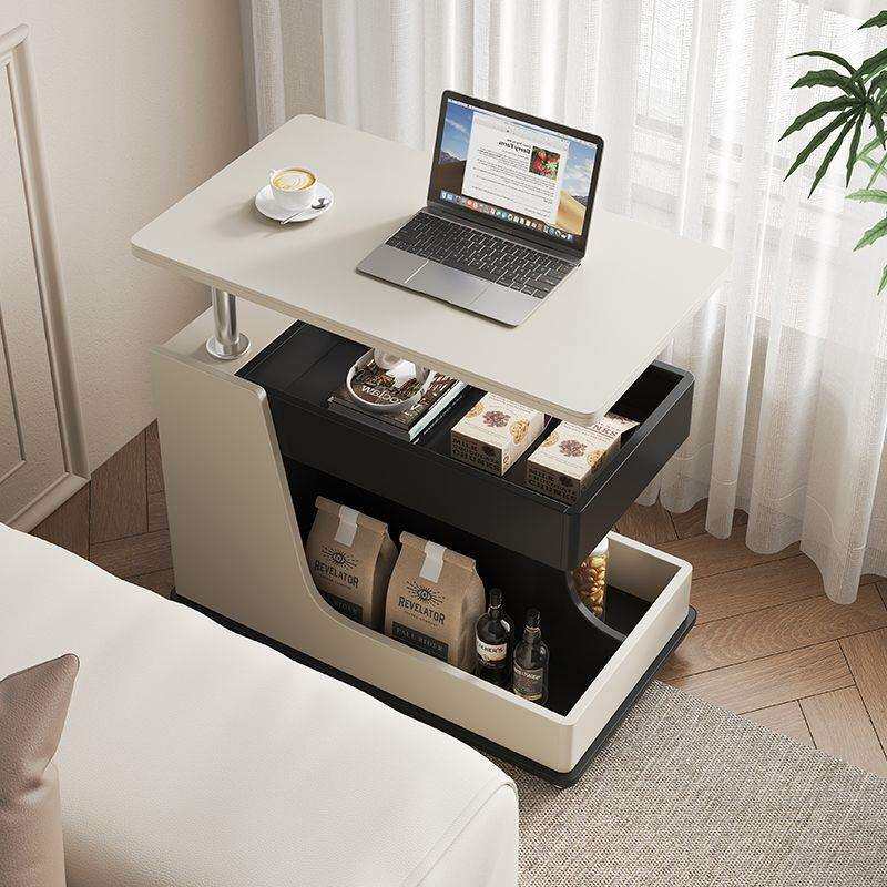 法式移动奶油沙发小户型简约现代高级客厅多功能推车升降侧边茶几