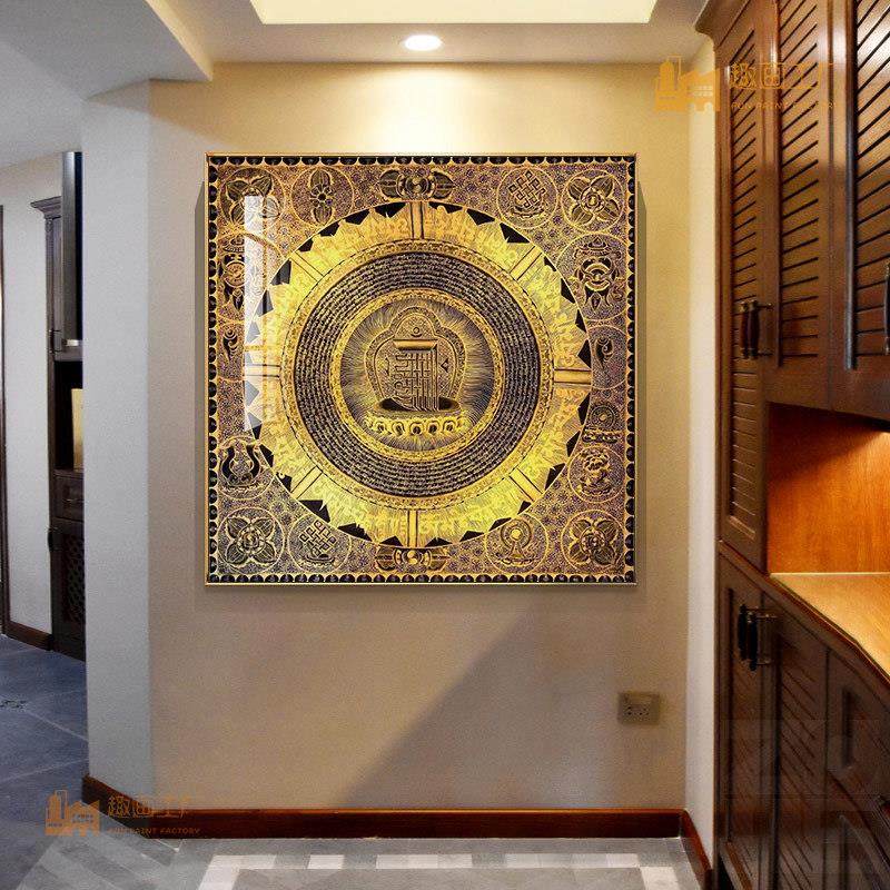 招财唐卡玄关装饰画画六字真言心经十相自在坛城壁画画西藏黄财神,家居饰品,现代装饰画,淘宝优惠券,粉丝福利购,淘宝优惠卷