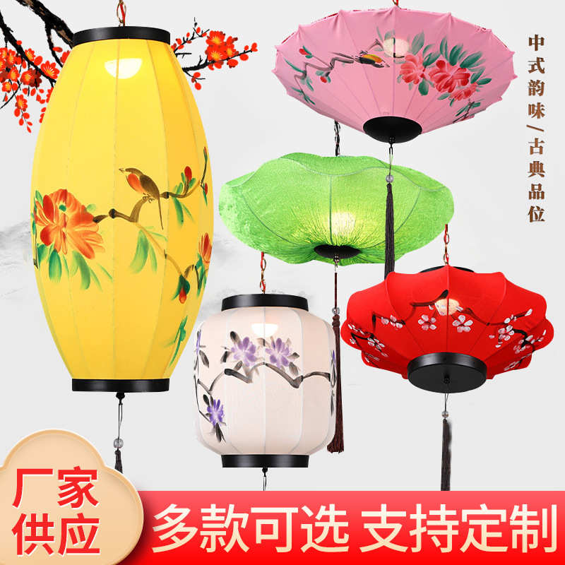 古典中式手绘布艺灯笼火锅茶楼饭店酒店红灯笼可印logo广告灯笼