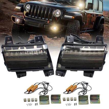 适配18-25款JL牧马人JT角斗士改装LED流水轮眉灯 熏黑黑款