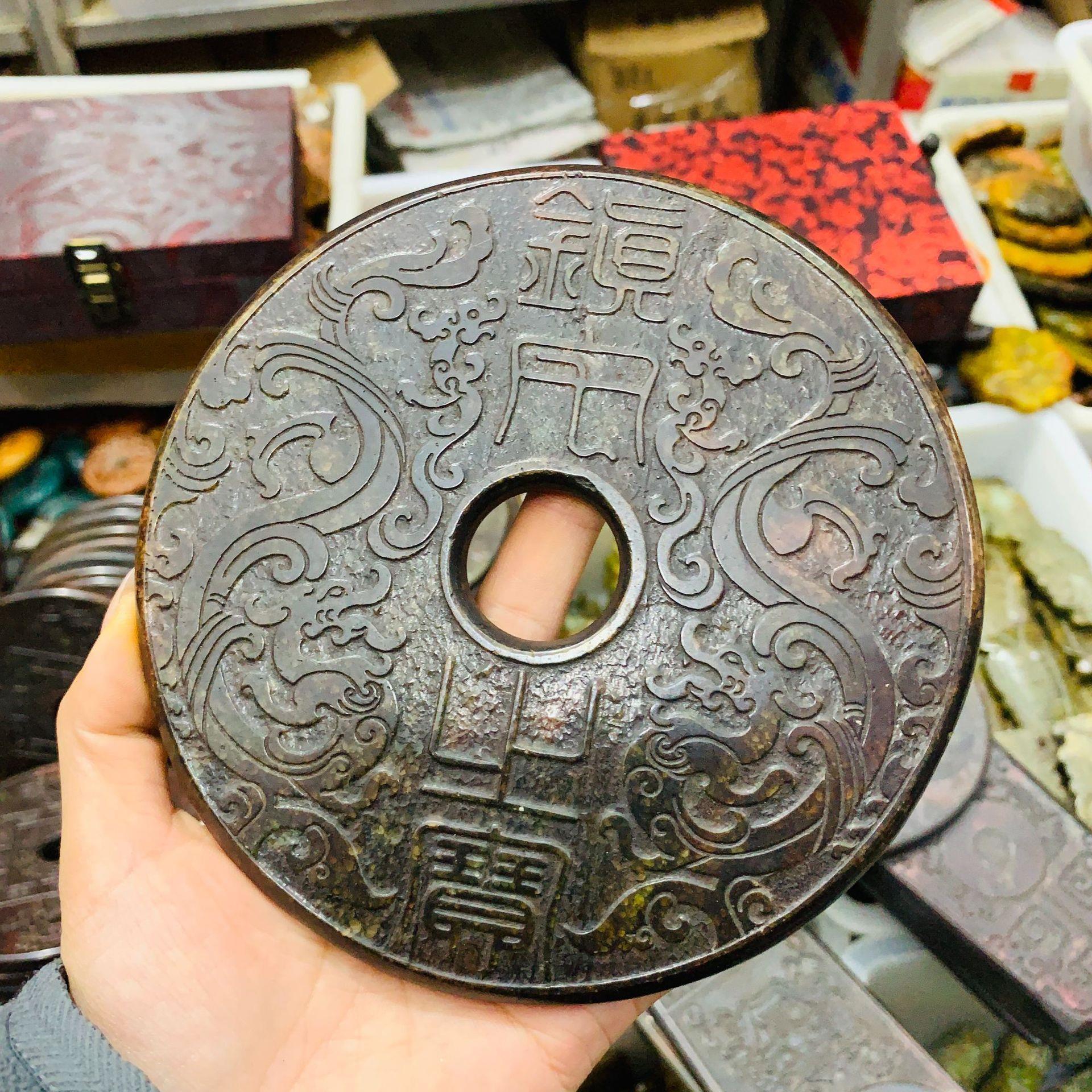 岫玉和氏璧玉璧龙凤圆壁生肖八卦摆件彷古老玉和氏璧玉文玩