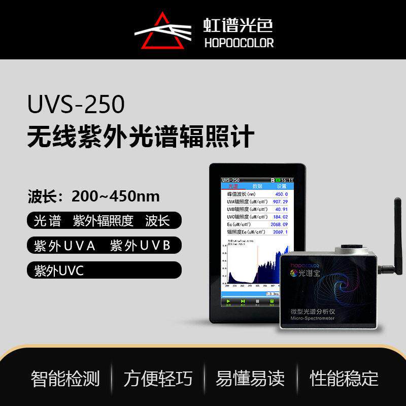 UVS250无线紫外光谱辐照计UV能量计紫外光源波长光谱功率分布测试