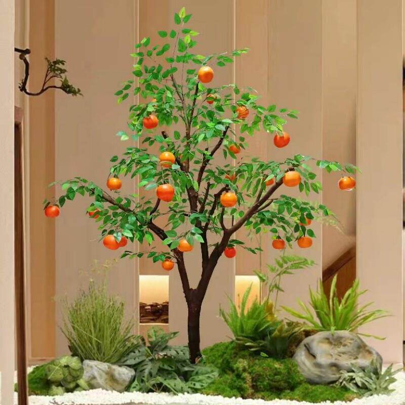 彷真橘子树假水果树柿子橙子石榴芒果大型室内花艺装饰布景定制