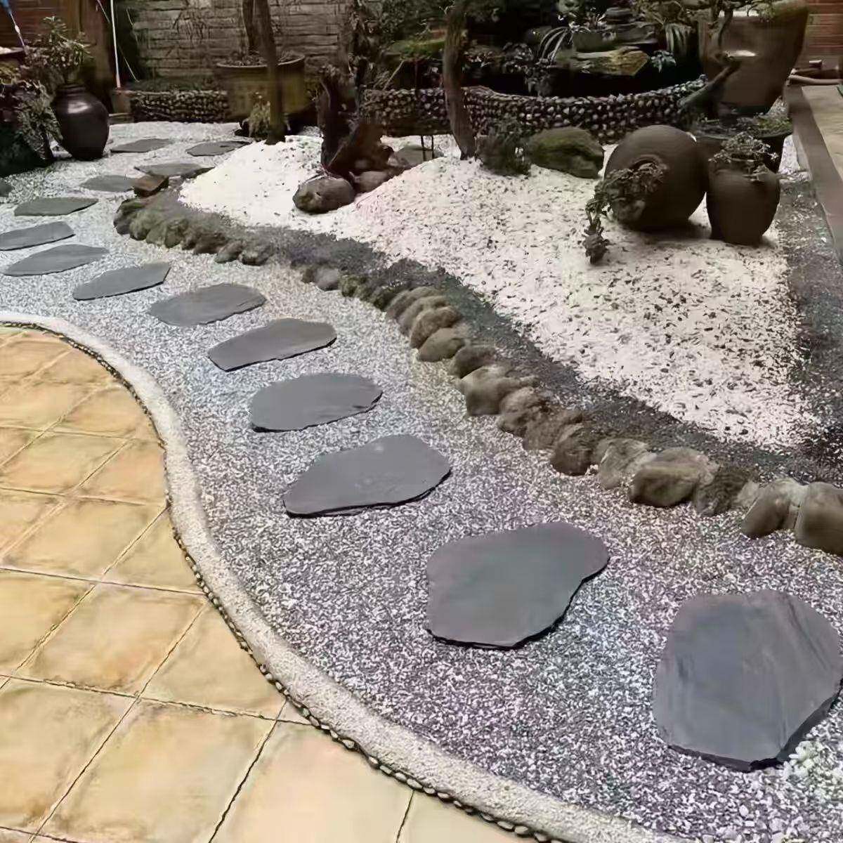 花园庭院仃步石鹅卵石切片铺路不规则青石板地砖园林草坪踏步石