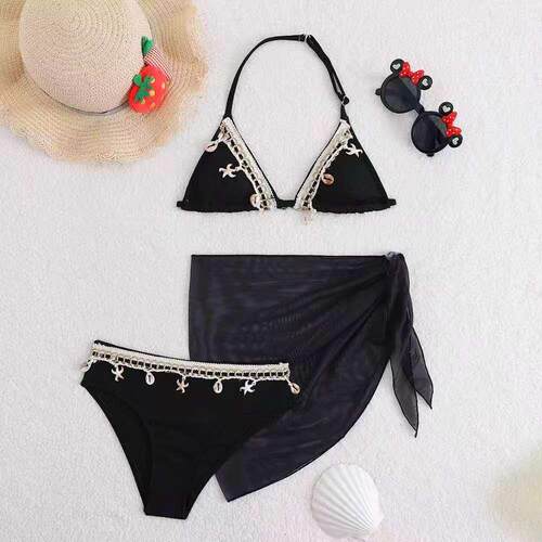High waisted chiffon skirt, mid size girl bikini swimsuit
