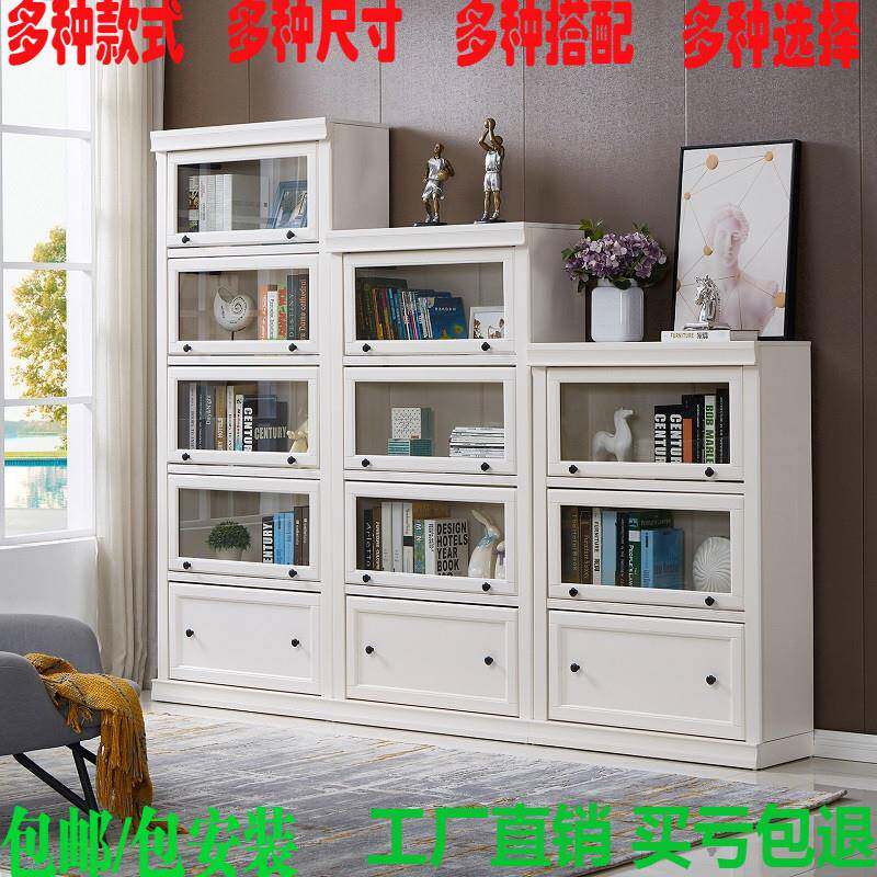 现代玻璃门书橱书柜轻奢展柜储物架收纳衣柜白色组合书架门厅角柜