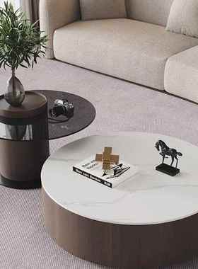 意式木极电简实BUY圆形茶几家用轻奢小红户型茶台网简约现代视柜