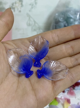 老料器花瓣汉服发簪蓝水晶渐变叶子10片YZ-14