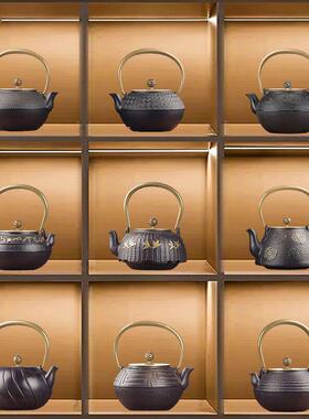 中式茶室氛围布置客厅博古架高端摆件覆古铁茶壶茶具茶道装饰摆设