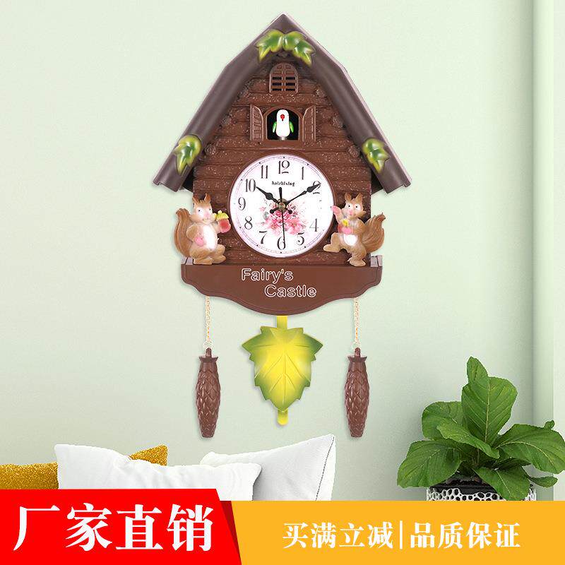 欧式布谷鸟挂钟儿童卧室整点报时时钟家用客厅装饰复古挂墙咕咕钟