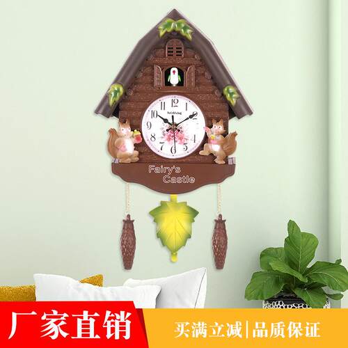 欧式布谷鸟挂钟儿童卧室整点报时时钟家用客厅装饰复古挂墙咕咕钟