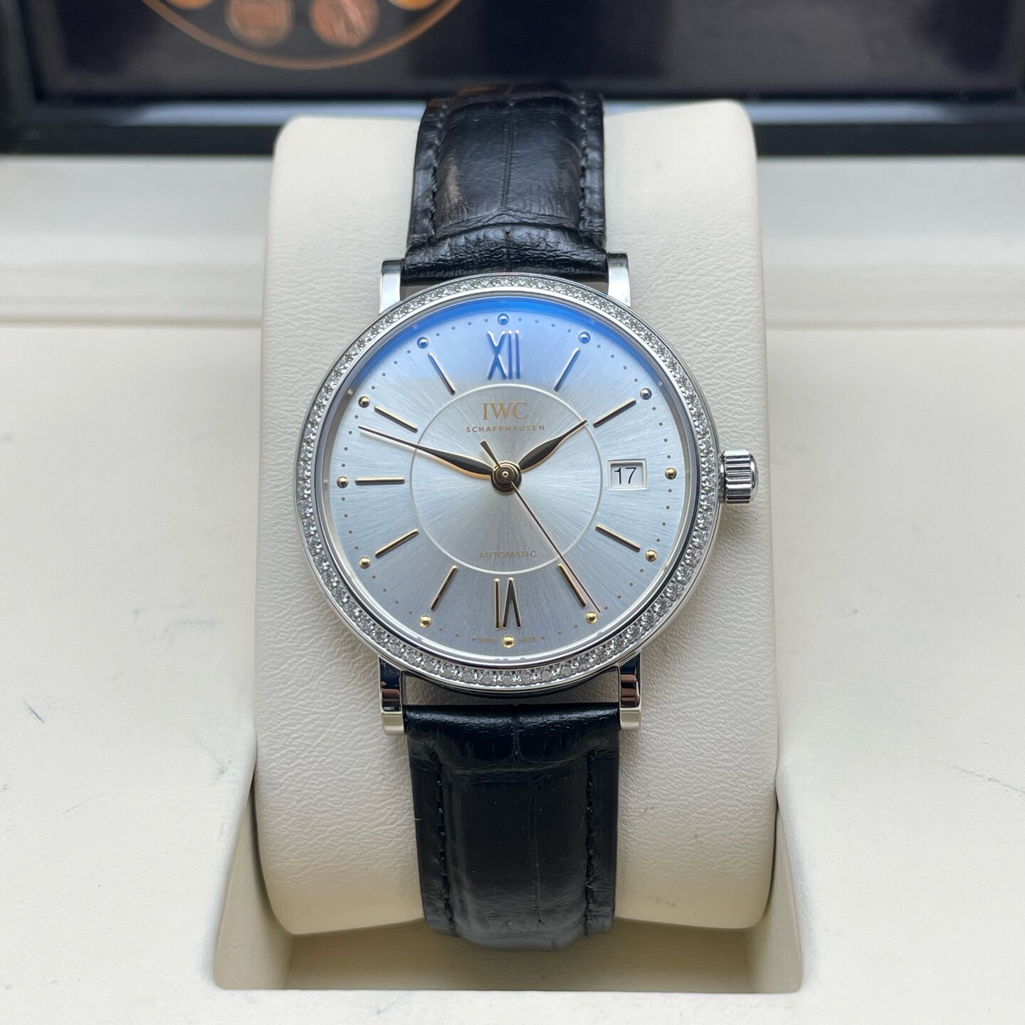 原钻98新IWC万国表柏涛菲诺钢皮自动机械手表37mm中性表IW458103