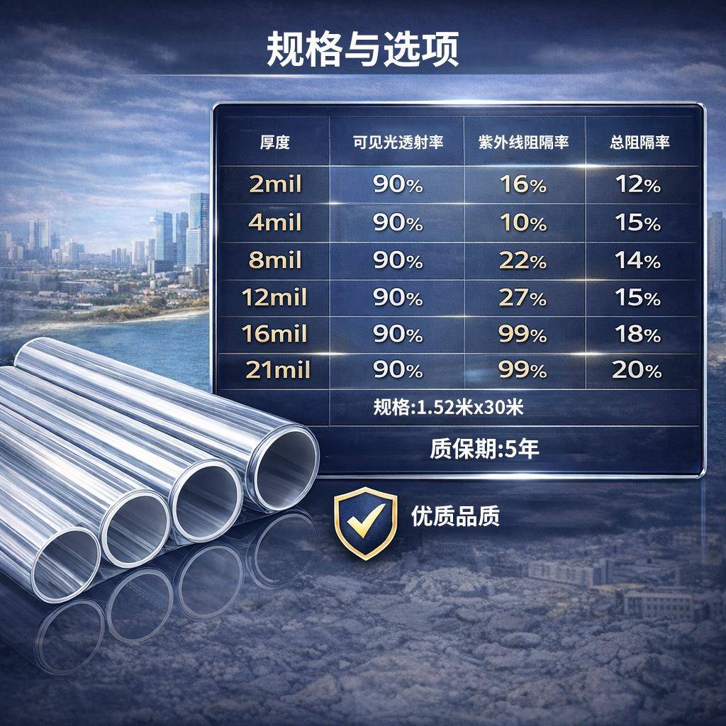 透明玻璃防爆膜工程家用浴室移门安全贴膜办公室玻璃贴纸防碎