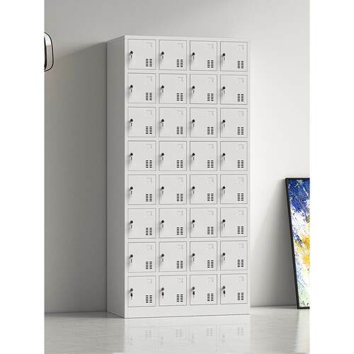 32门带锁员工储物柜铁制储物柜多栅格橱柜工厂车间手机柜换鞋柜