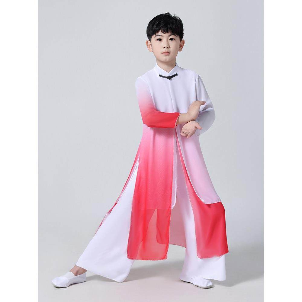 正品男女儿童演出服逸中国风太极舞蹈服水典墨舞剑少年强扇古飘子